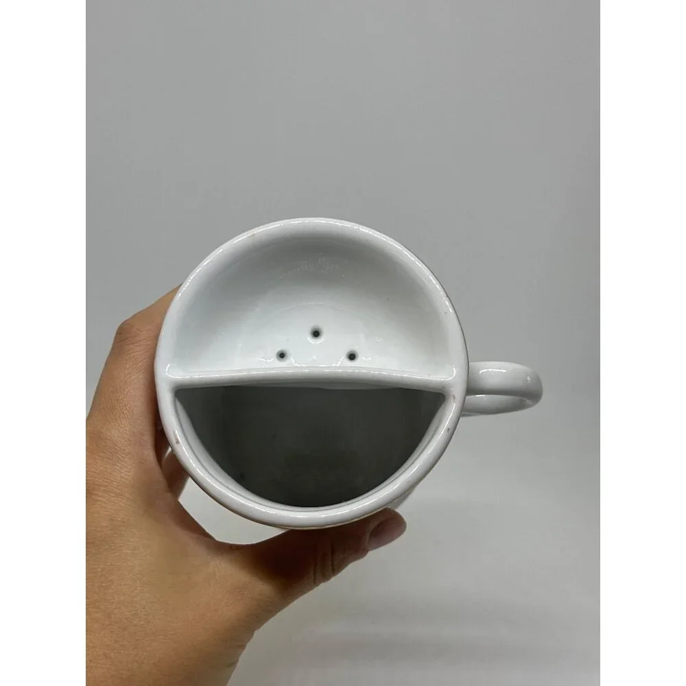 VTG Ceramic Shaving Mug w/ Mustache Guard | White & Gold Trim Gentry‎ Barber Cup